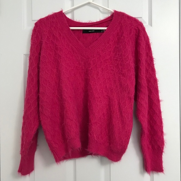 VERO MODA Fuzzy Chic Sweater Top Blouse XL Magenta Pink V-Neckline Long Sleeve - Picture 1 of 8